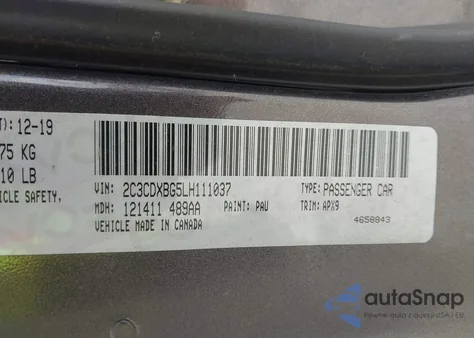 2020 Dodge Charger Sxt Rwd z USA, uszkodzony, nr VIN 2C3CDXBG5LH111037